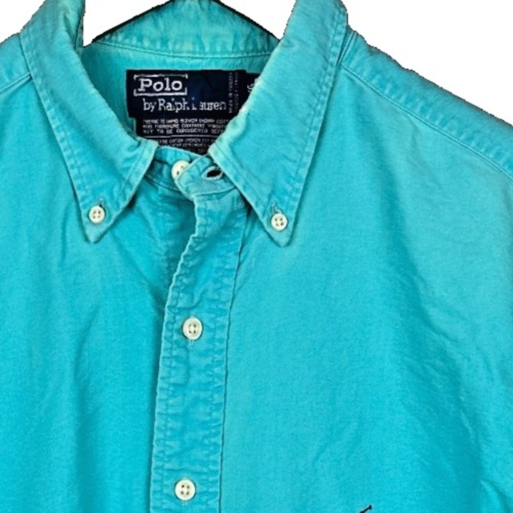 Vintage 90s Polo Ralph Lauren Shirt Mens Large Turquoise Oxford Short Sleeve